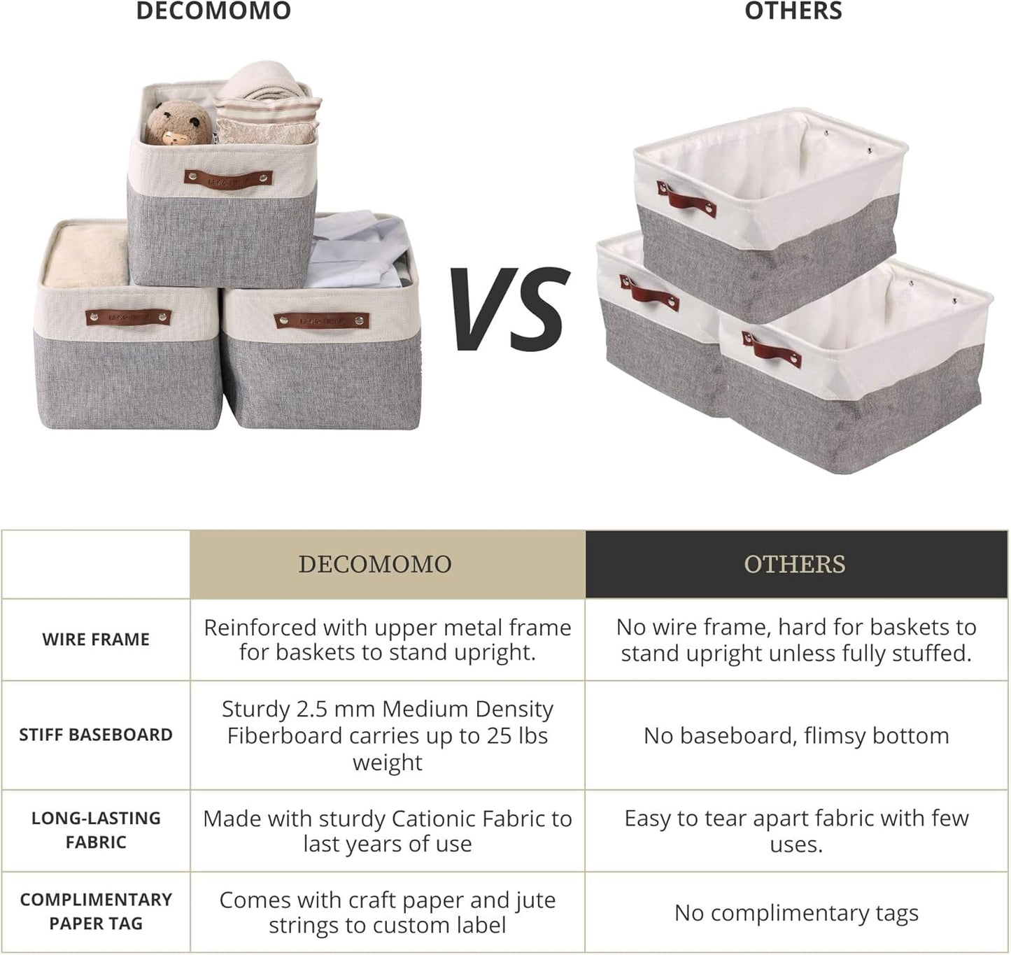 Fabric Storage Baskets for Shelves, Linen Closet Organization (Grey and White, Large - 4 Pack)