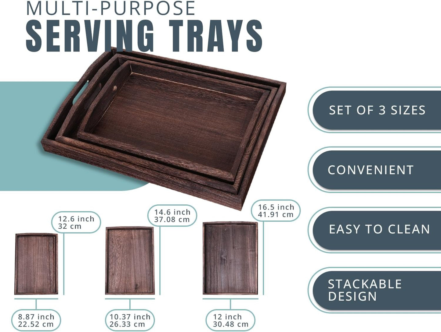 Serving Trays Set of 3 - Ottoman Wood Tray