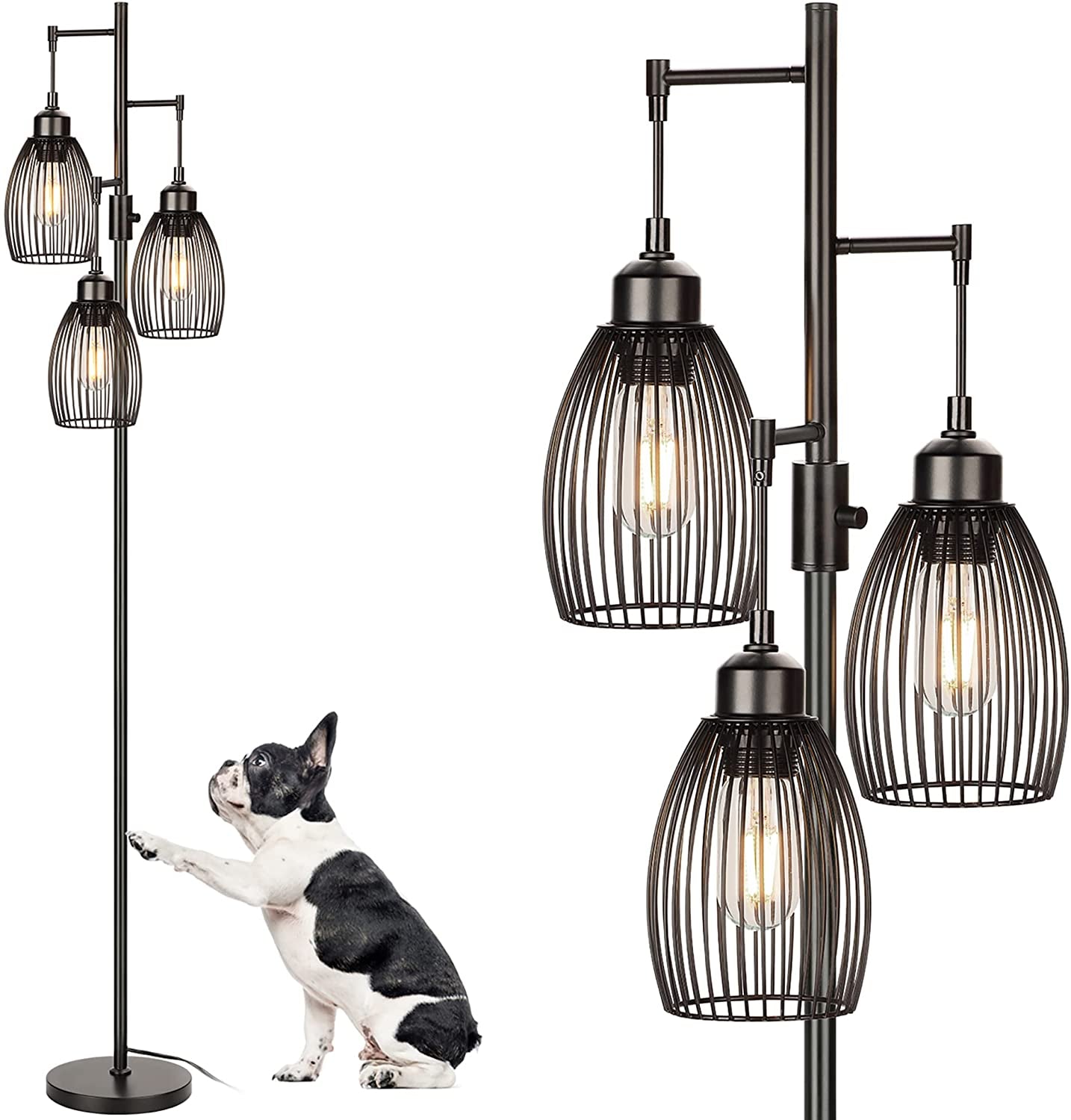 68’’ Dimmable Floor Lamp, 3 X 800LM LED Edison Bulbs Included