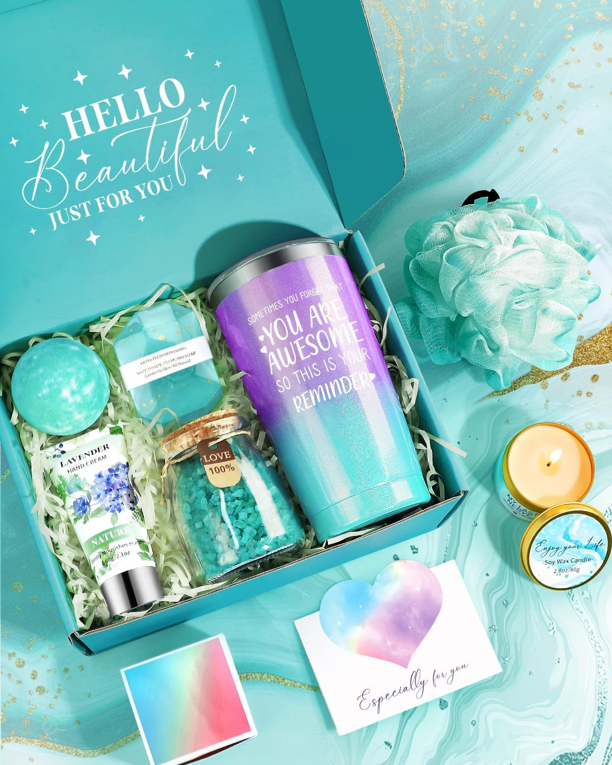 Relaxing Spa Gifts Basket Self Care (Turquois)