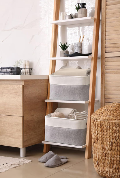Fabric Storage Baskets for Shelves, Linen Closet Organization (Grey and White, Large - 4 Pack)