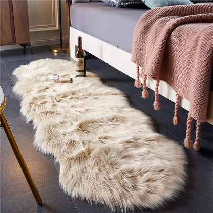 Ultra Soft Faux Fur Rug for Bedroom and Living Room (2 x 6 Ft, Beige)