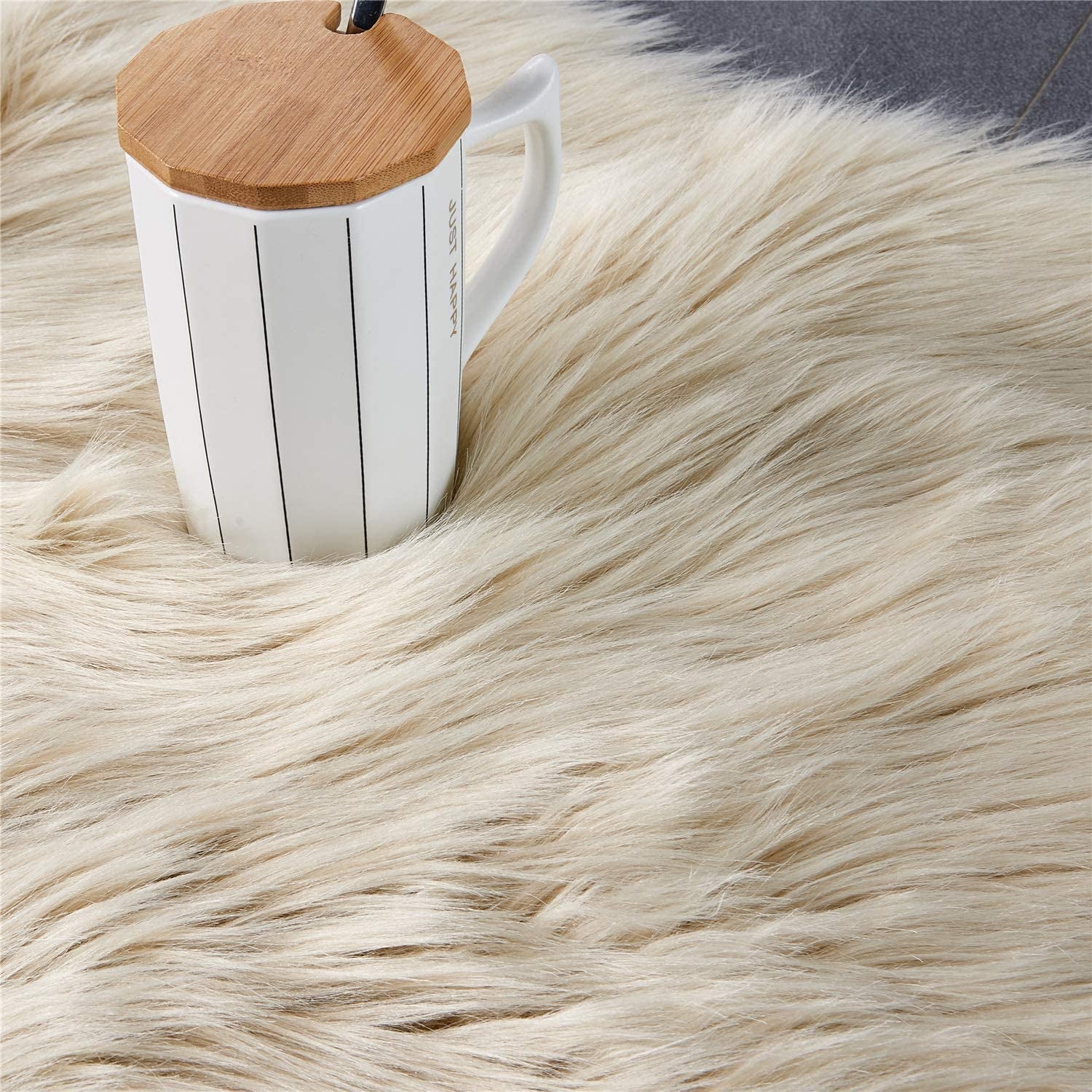 Ultra Soft Faux Fur Rug for Bedroom and Living Room (2 x 6 Ft, Beige)