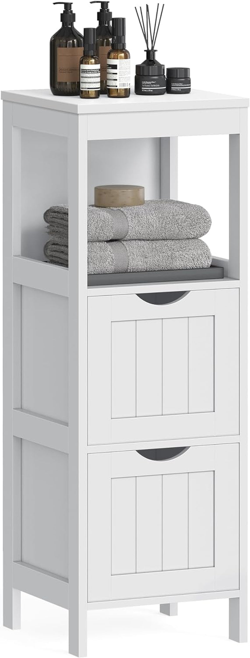 Bathroom Storage Organizer Rack Stand, 2 Drawers, 35 Inches in Height, White 