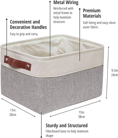 Fabric Storage Baskets for Shelves, Linen Closet Organization (Grey and White, Large - 4 Pack)