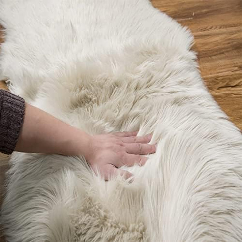Ultra Soft Faux Fur Rug for Bedroom and Living Room (2 x 6 Ft, Beige)