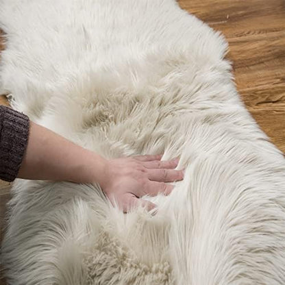 Ultra Soft Faux Fur Rug for Bedroom and Living Room (2 x 6 Ft, Beige)