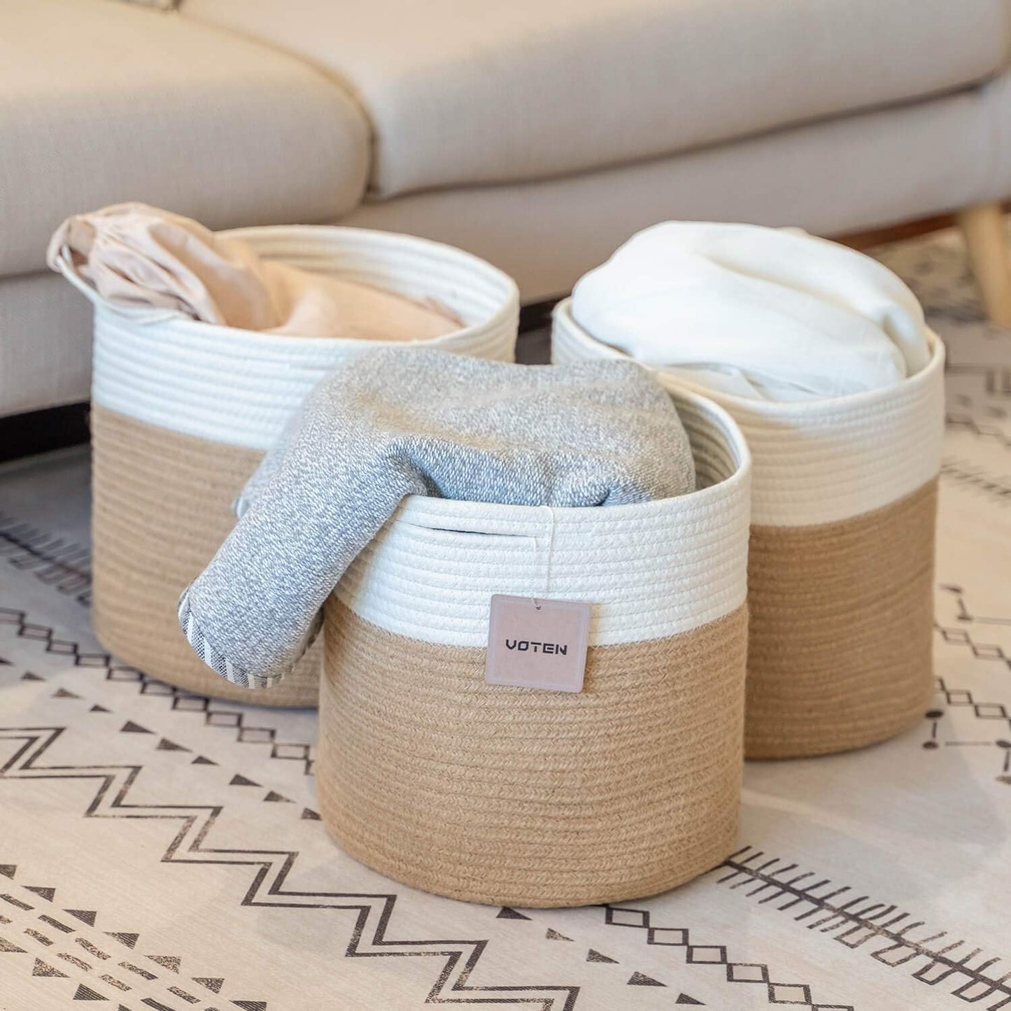 Durable Woven Cotton Storage Cubes Baskets - 11" x 11" - Fits 12" x 12" Cube Organizers - 3-Pack in 3-Tone Gray for Efficient Organization