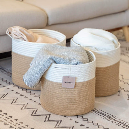 Durable Woven Cotton Storage Cubes Baskets - 11" x 11" - Fits 12" x 12" Cube Organizers - 3-Pack in 3-Tone Gray for Efficient Organization