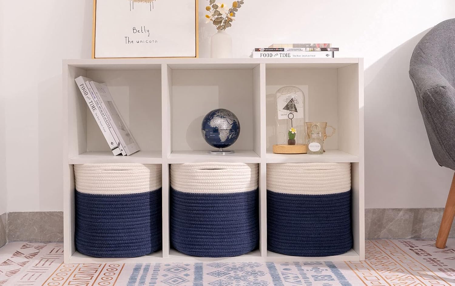 Durable Woven Cotton Storage Cubes Baskets - 11" x 11" - Fits 12" x 12" Cube Organizers - 3-Pack in 3-Tone Gray for Efficient Organization