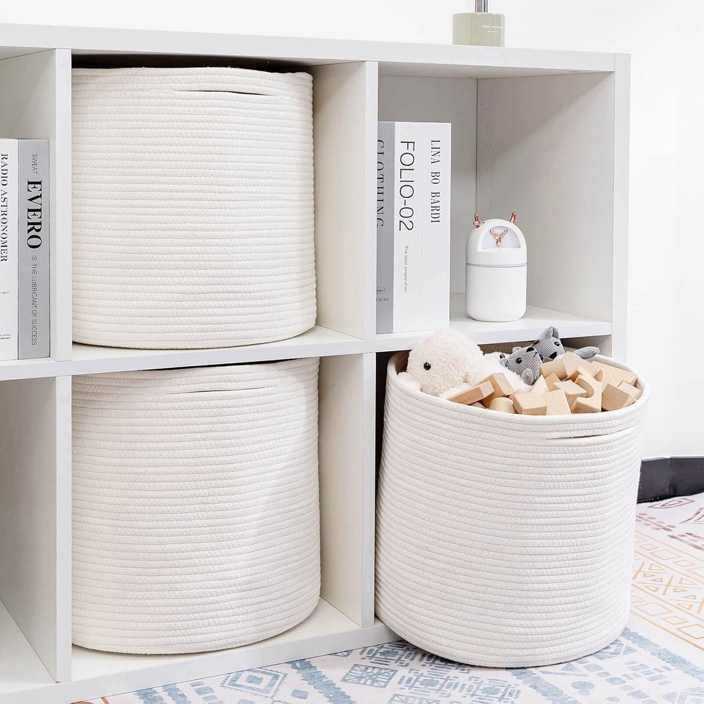 Durable Woven Cotton Storage Cubes Baskets - 11" x 11" - Fits 12" x 12" Cube Organizers - 3-Pack in 3-Tone Gray for Efficient Organization