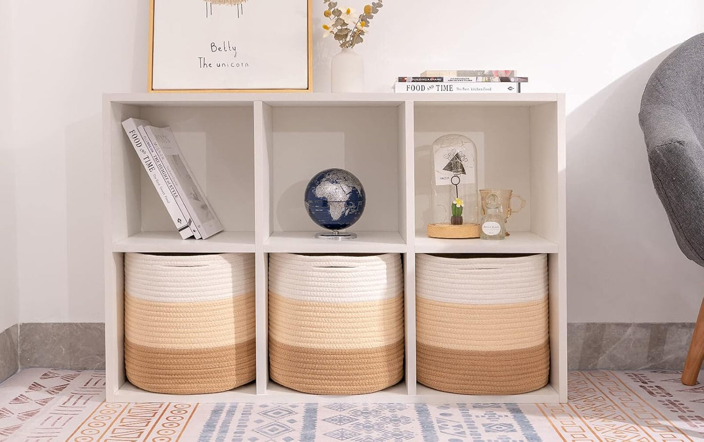 Durable Woven Cotton Storage Cubes Baskets - 11" x 11" - Fits 12" x 12" Cube Organizers - 3-Pack in 3-Tone Gray for Efficient Organization