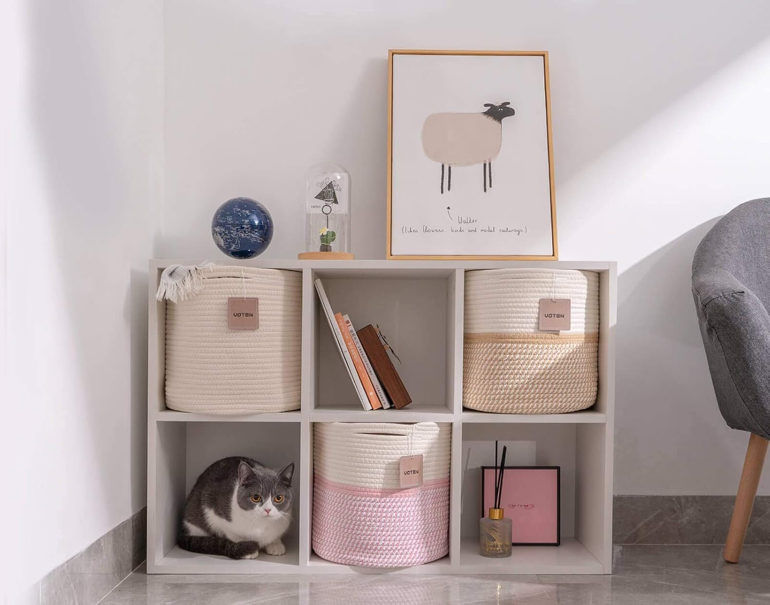 Durable Woven Cotton Storage Cubes Baskets - 11" x 11" - Fits 12" x 12" Cube Organizers - 3-Pack in 3-Tone Gray for Efficient Organization