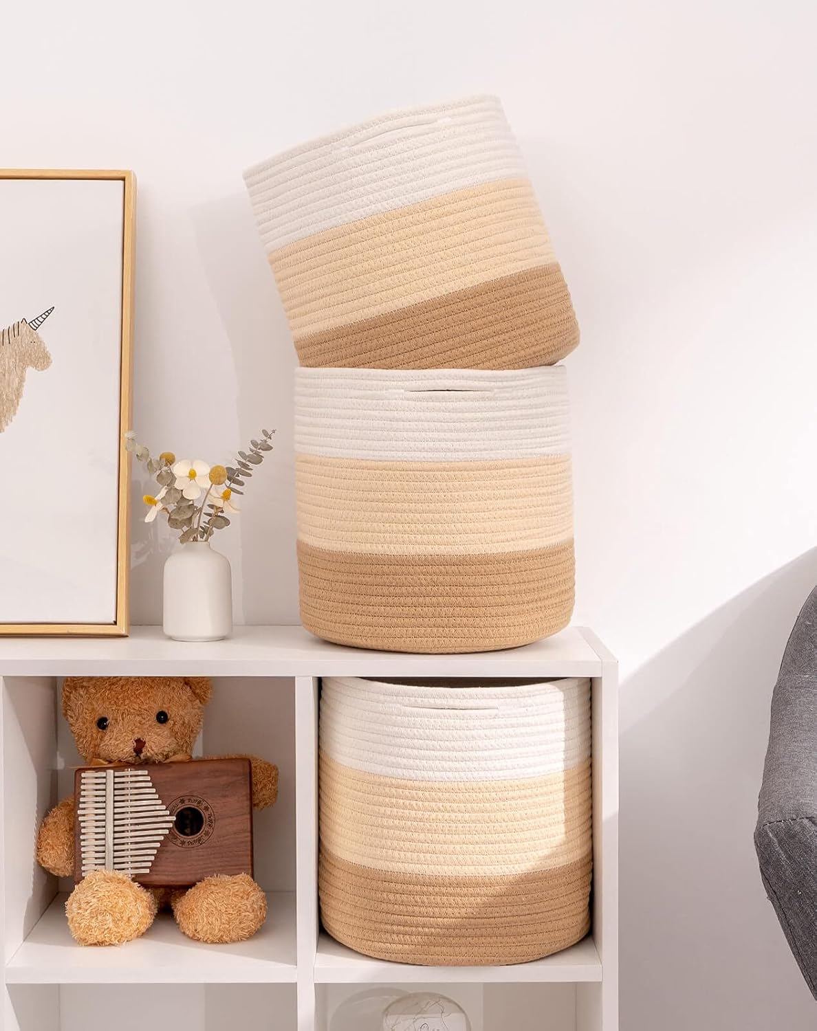 Durable Woven Cotton Storage Cubes Baskets - 11" x 11" - Fits 12" x 12" Cube Organizers - 3-Pack in 3-Tone Gray for Efficient Organization