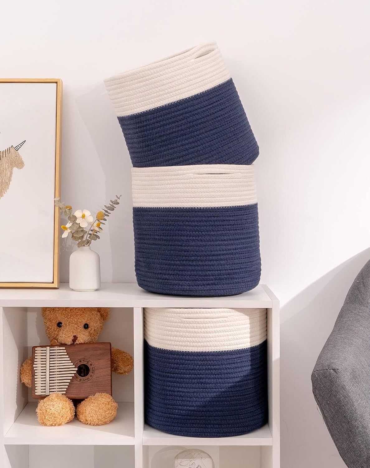 Durable Woven Cotton Storage Cubes Baskets - 11" x 11" - Fits 12" x 12" Cube Organizers - 3-Pack in 3-Tone Gray for Efficient Organization