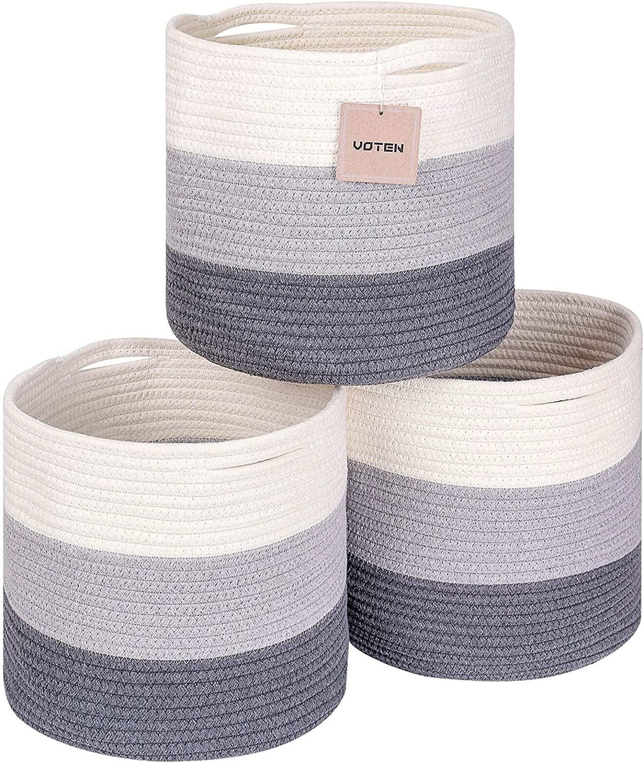Durable Woven Cotton Storage Cubes Baskets - 11" x 11" - Fits 12" x 12" Cube Organizers - 3-Pack in 3-Tone Gray for Efficient Organization