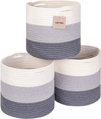 Durable Woven Cotton Storage Cubes Baskets - 11" x 11" - Fits 12" x 12" Cube Organizers - 3-Pack in 3-Tone Gray for Efficient Organization