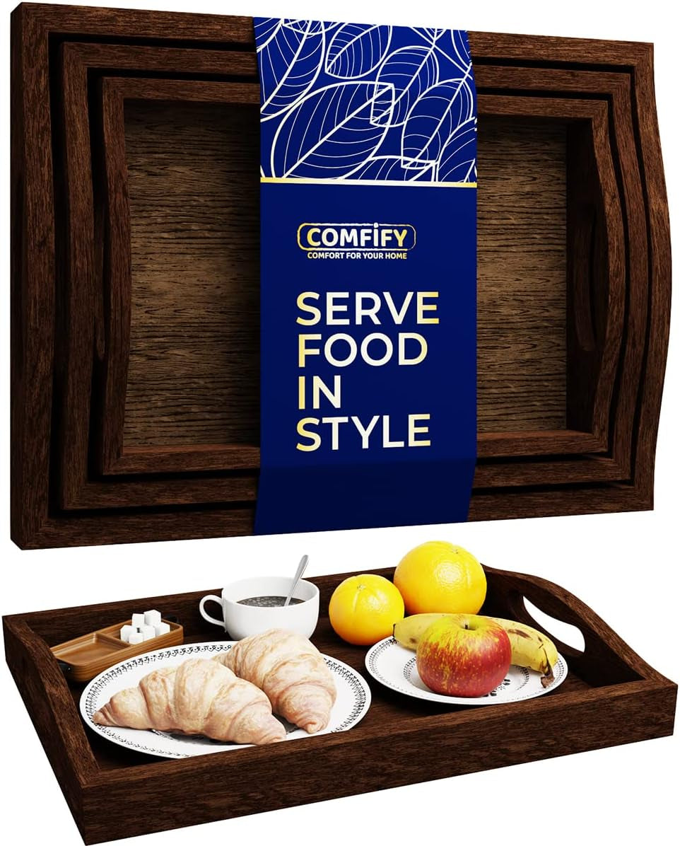 Serving Trays Set of 3 - Ottoman Wood Tray