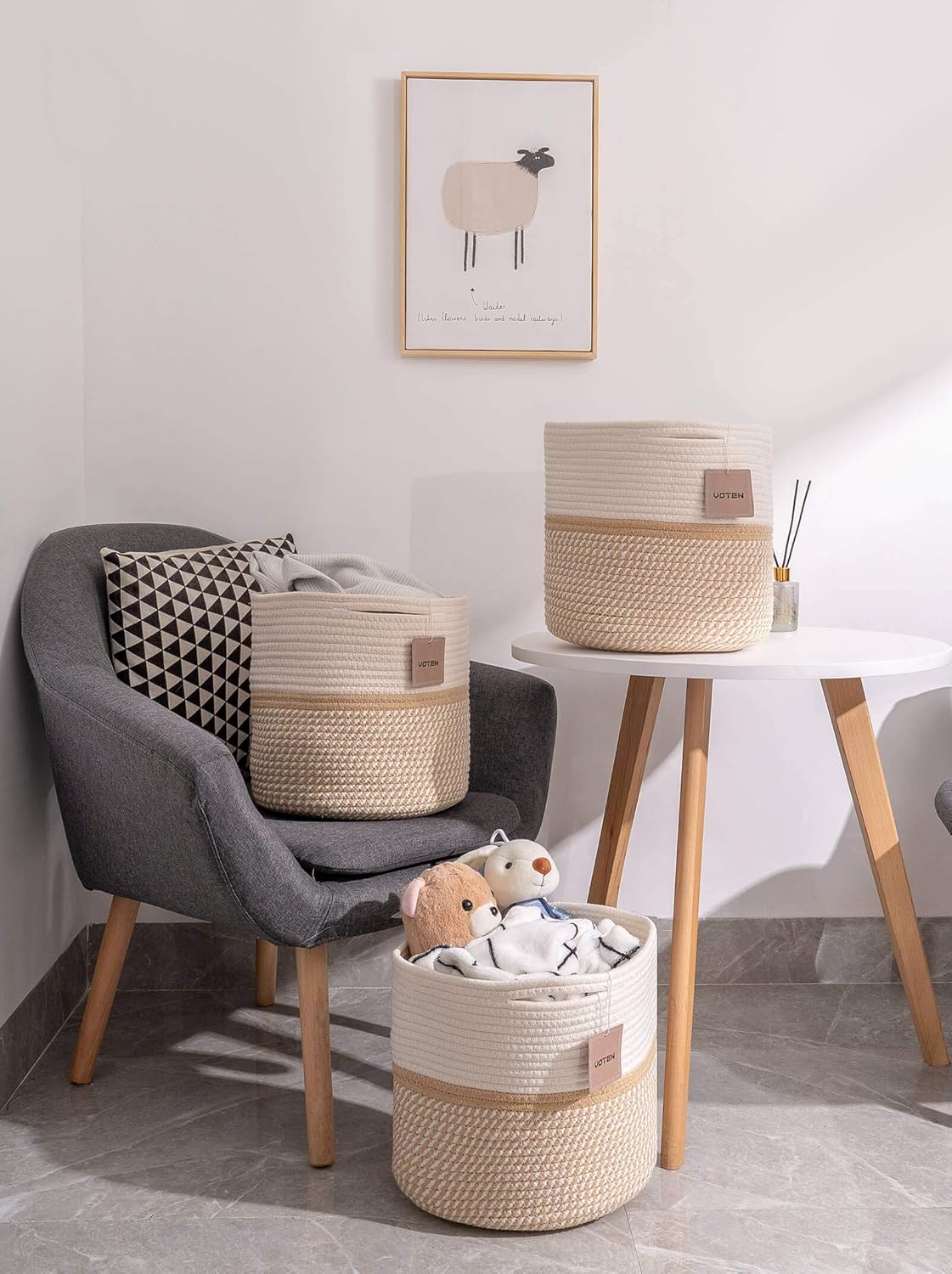 Durable Woven Cotton Storage Cubes Baskets - 11" x 11" - Fits 12" x 12" Cube Organizers - 3-Pack in 3-Tone Gray for Efficient Organization