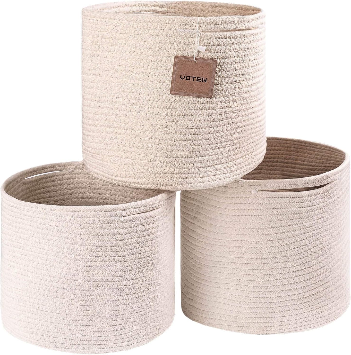 Durable Woven Cotton Storage Cubes Baskets - 11" x 11" - Fits 12" x 12" Cube Organizers - 3-Pack in 3-Tone Gray for Efficient Organization