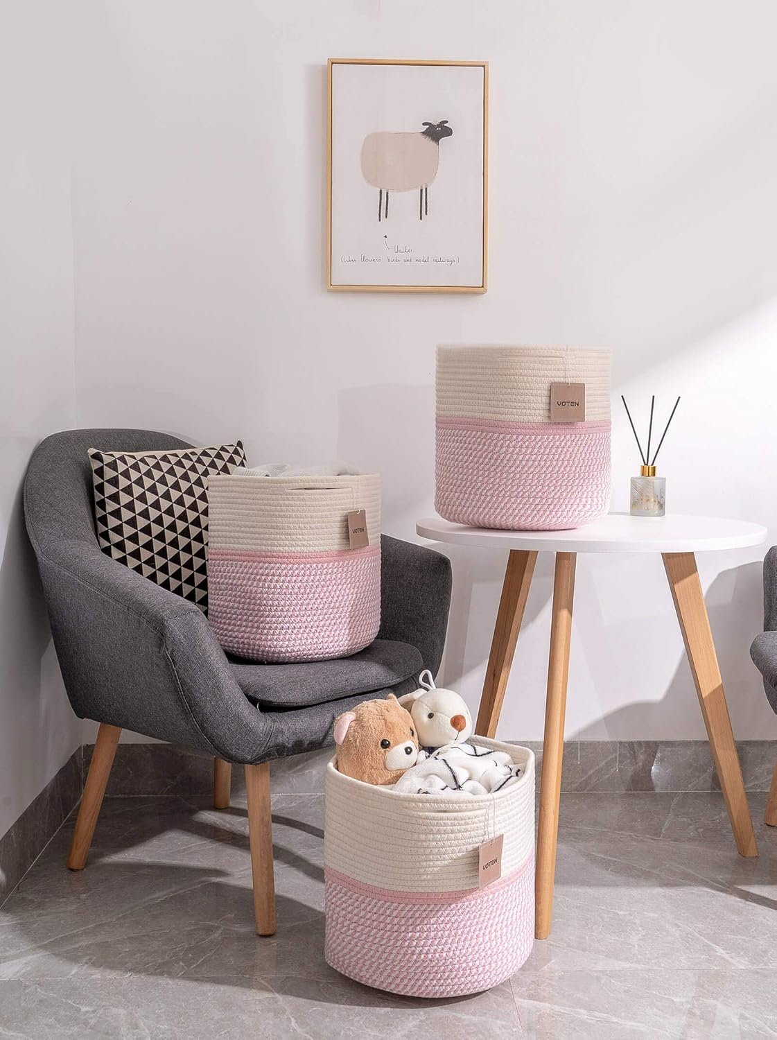 Durable Woven Cotton Storage Cubes Baskets - 11" x 11" - Fits 12" x 12" Cube Organizers - 3-Pack in 3-Tone Gray for Efficient Organization