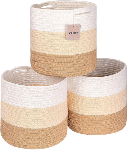 Durable Woven Cotton Storage Cubes Baskets - 11" x 11" - Fits 12" x 12" Cube Organizers - 3-Pack in 3-Tone Gray for Efficient Organization