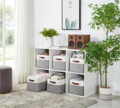 Fabric Storage Baskets for Shelves, Linen Closet Organization (Grey and White, Large - 4 Pack)