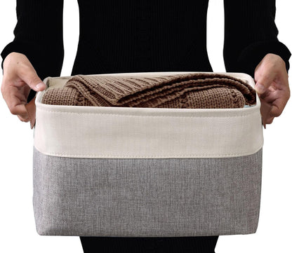 Fabric Storage Baskets for Shelves, Linen Closet Organization (Grey and White, Large - 4 Pack)