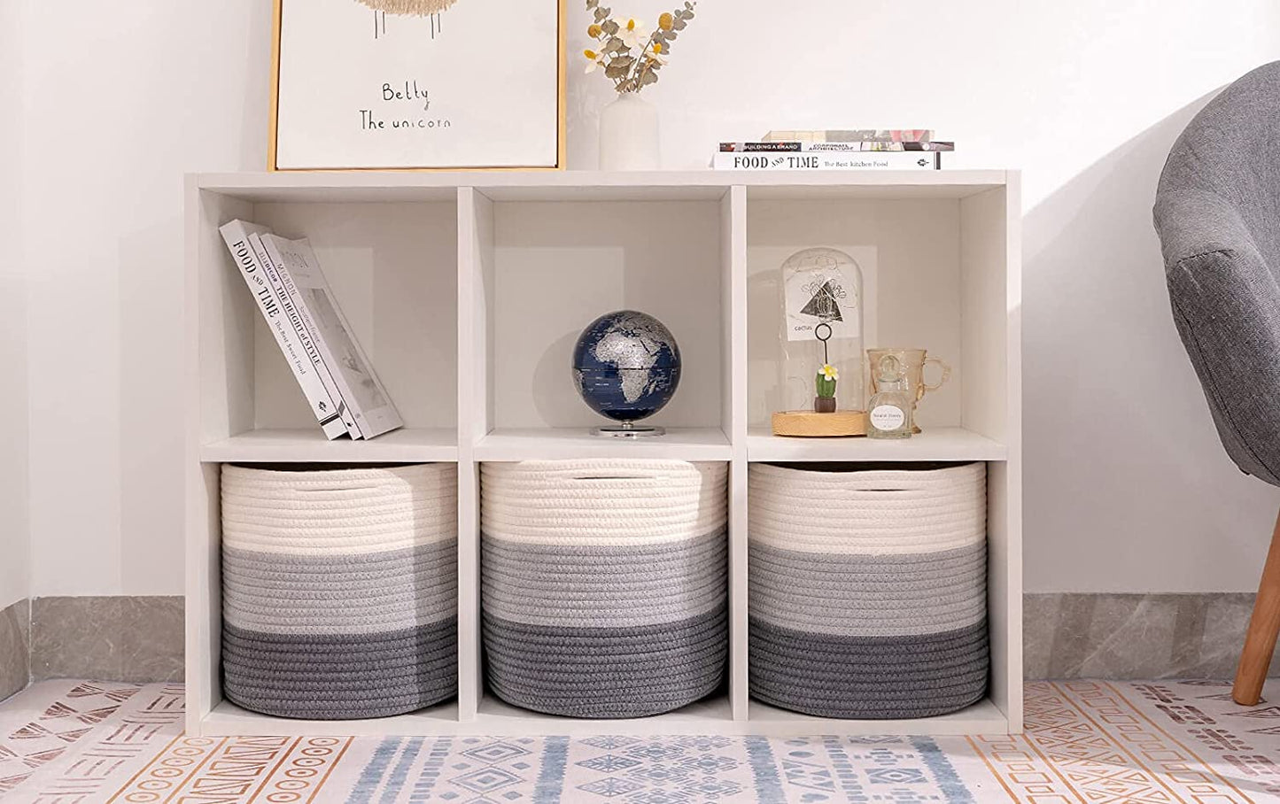 Durable Woven Cotton Storage Cubes Baskets - 11" x 11" - Fits 12" x 12" Cube Organizers - 3-Pack in 3-Tone Gray for Efficient Organization