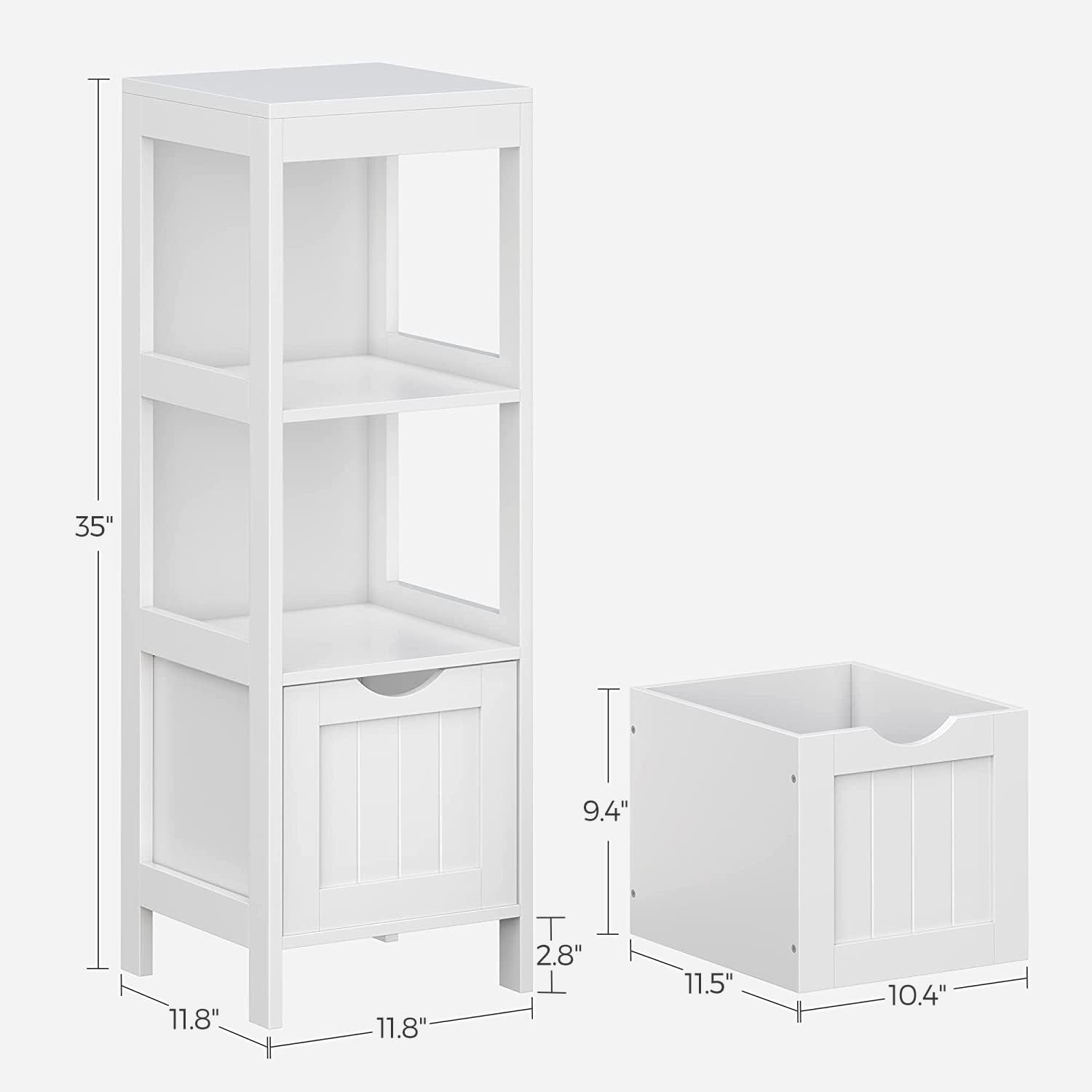 Bathroom Storage Organizer Rack Stand, 2 Drawers, 35 Inches in Height, White 