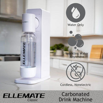 Classic Carbonated Drink Maker, Seltzer Water with One-Push Fizz Technology, Cordless Carbonation for Bubbly Water (White)