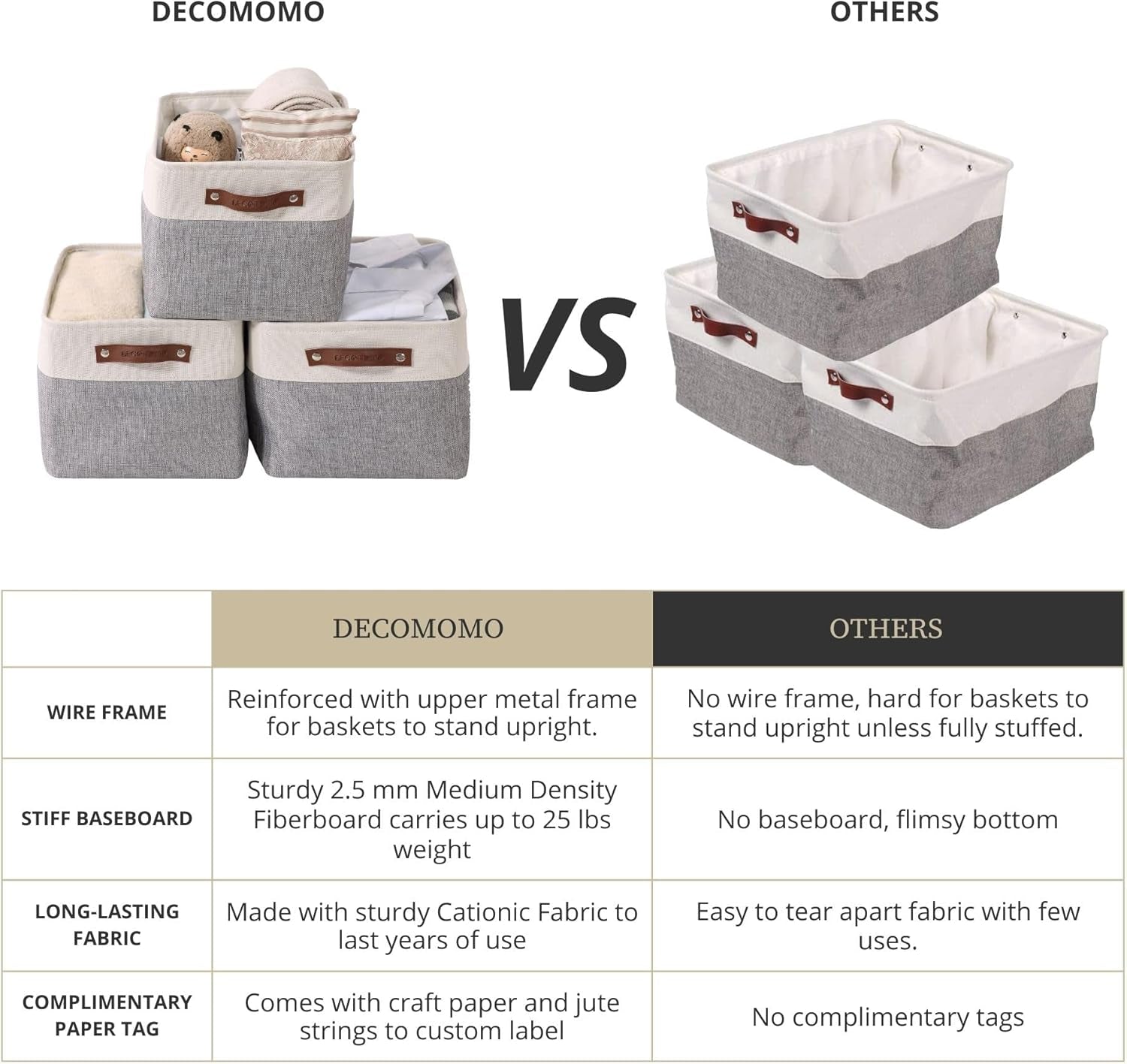 Fabric Storage Baskets for Shelves, Linen Closet Organization (Grey and White, Large - 4 Pack)