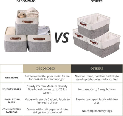 Fabric Storage Baskets for Shelves, Linen Closet Organization (Grey and White, Large - 4 Pack)