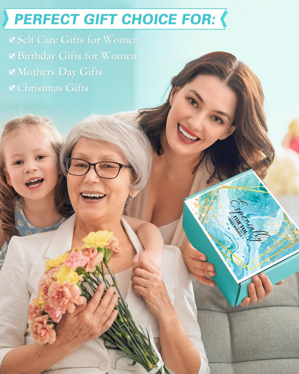 Relaxing Spa Gifts Basket Self Care (Turquois)